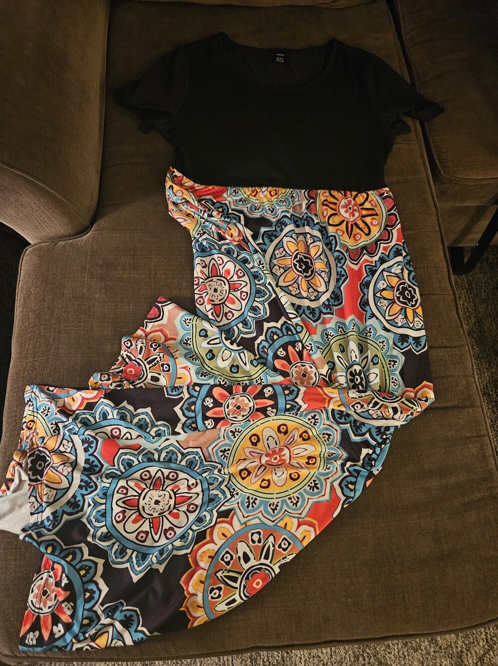 Ranlege Size XXL Pocket Short Sleeve  Multi Color Boho Long Maxi Dress NWOT